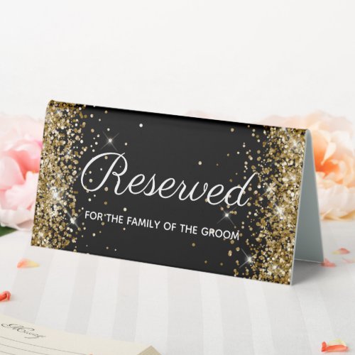 Faux Gold Glitter Black Reserved Table Tent Sign