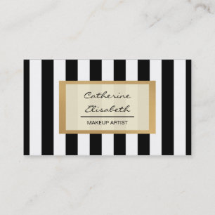 Faux Gold Glitter, Black Stripes, Makeup Artist Business Card