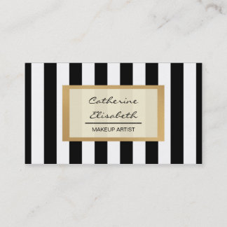 Faux Gold Glitter, Black Stripes, Makeup Artist Business Card
