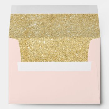 Faux Gold Glitter Blush Pink Return Address Envelope by UniqueWeddingShop at Zazzle