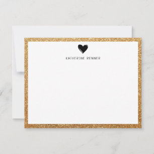 Faux Gold Glitter Border Heart Personalized Thank You Card