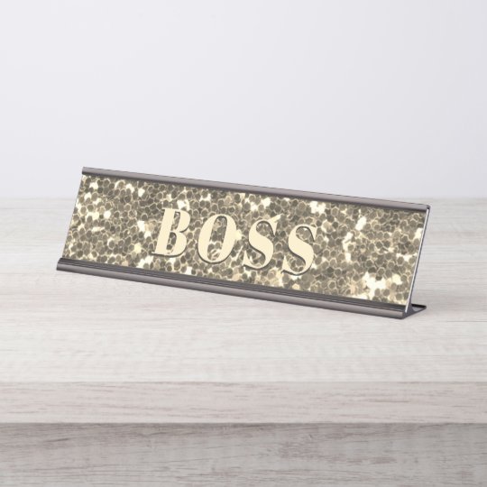 Faux Gold Glitter Boss Metal Desk Name Plate Zazzle Com