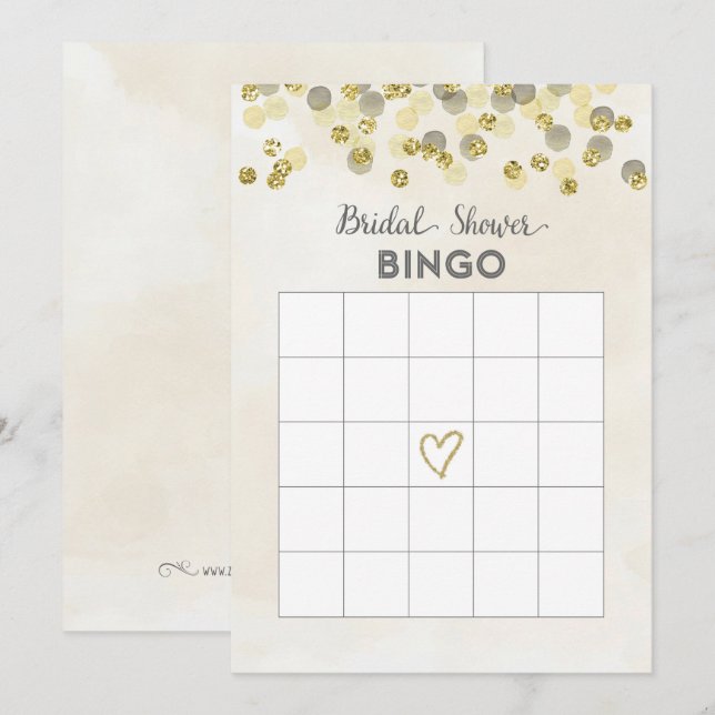Faux Gold Glitter Bridal Shower Bingo Card (Front/Back)