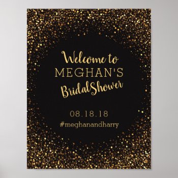 Faux Gold Glitter Bridal Shower Welcome Sign Black by angela65 at Zazzle