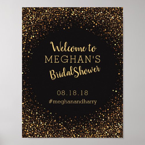 Faux Gold Glitter Bridal Shower Welcome Sign Black