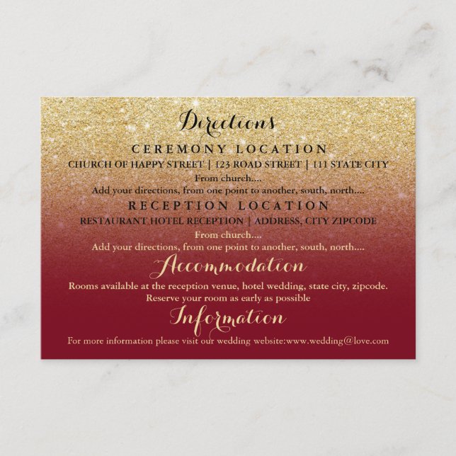 Faux gold glitter burgundy details wedding enclosure card (Front)