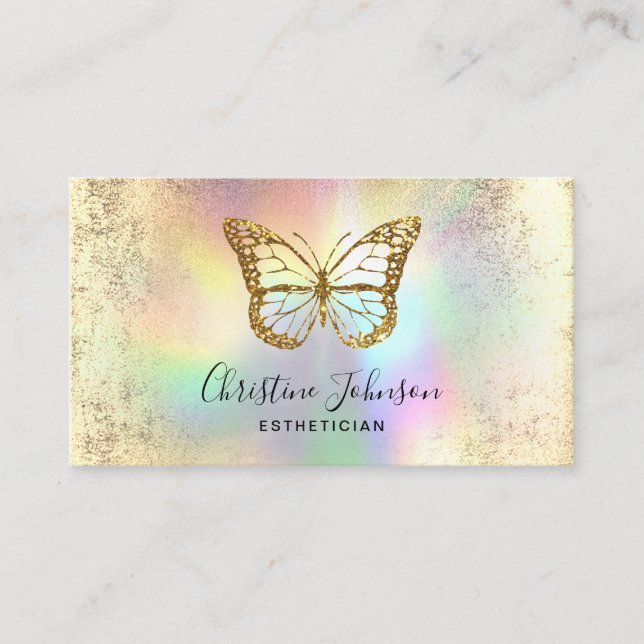 faux gold glitter butterfly business card (Front)