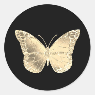 faux gold glitter butterfly classic round sticker