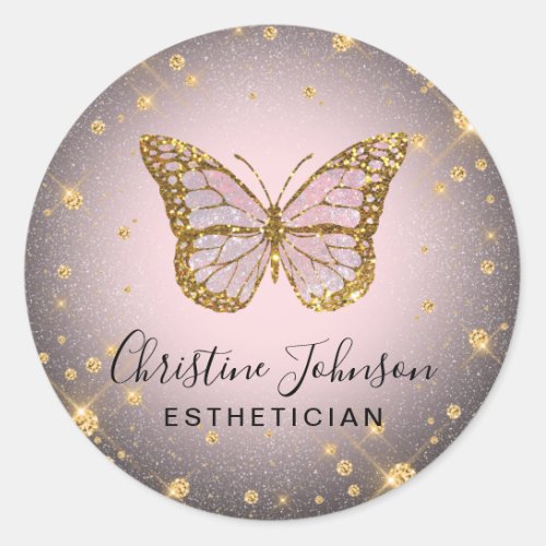 faux gold glitter butterfly  classic round sticker