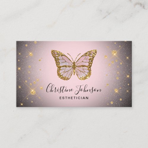 faux gold glitter butterfly logo business card
