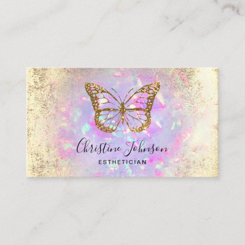 faux gold glitter butterfly on lavender opal business card