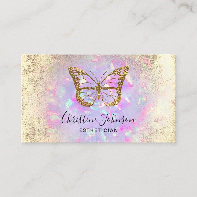 faux gold glitter butterfly on lavender opal business card (Front)
