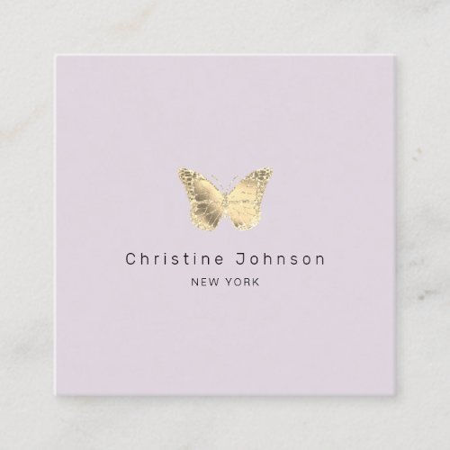 faux gold glitter butterfly on lavender square business card