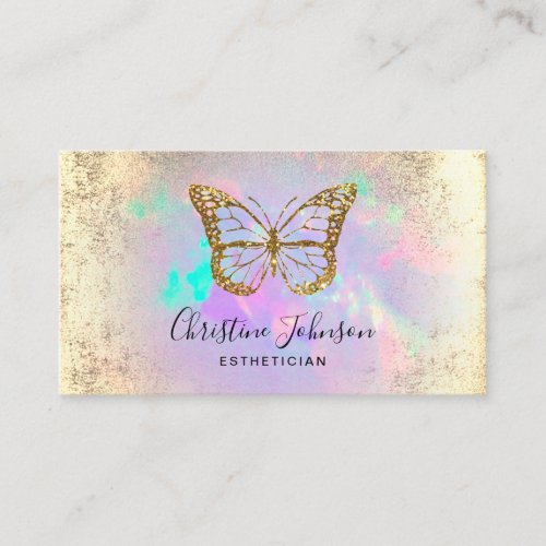 faux gold glitter butterfly on opal gemstone business card