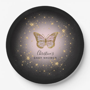 faux gold glitter butterfly paper plates