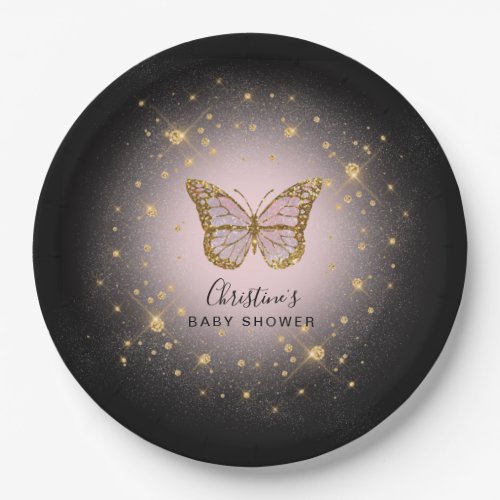 faux gold glitter butterfly paper plates