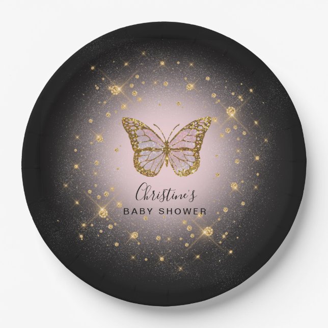 faux gold glitter butterfly paper plates (Front)
