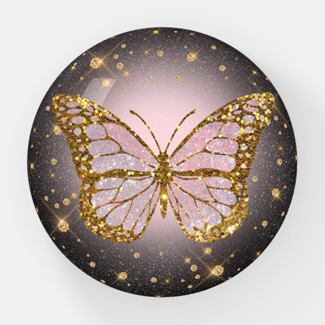 faux gold glitter butterfly  paperweight (Front)