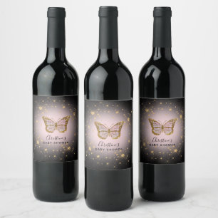 faux gold glitter butterfly wine label