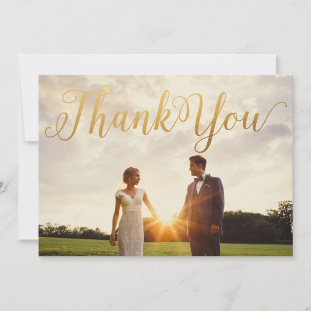 Faux Gold Glitter Calligraphy Photo Thank You