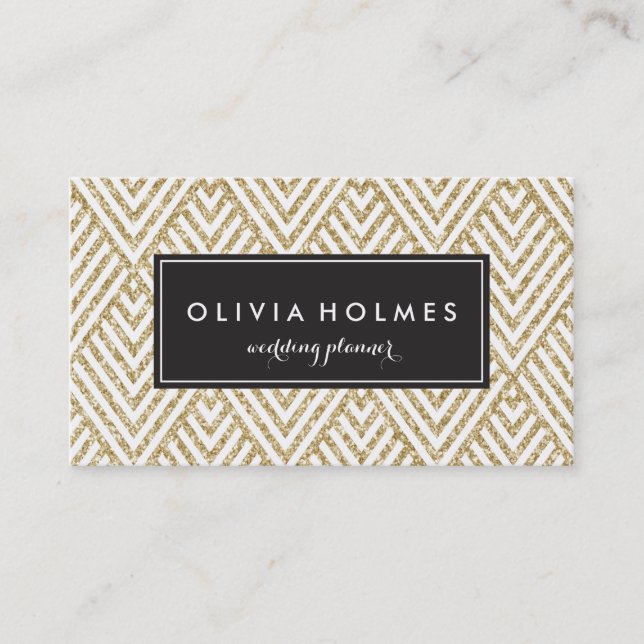 Faux Gold Glitter Chevron Pattern Business Card (Front)