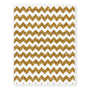 Faux Gold Glitter Chevron Pattern White Solid Temporary Tattoos