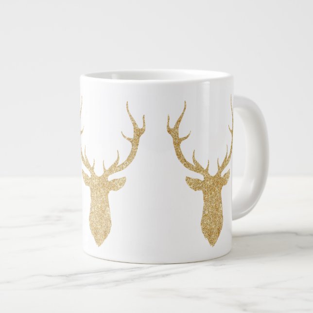 Faux Gold Glitter Christmas Deer Giant Coffee Mug (Front Right)