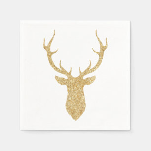 Faux Gold Glitter Christmas Deer Paper Napkins