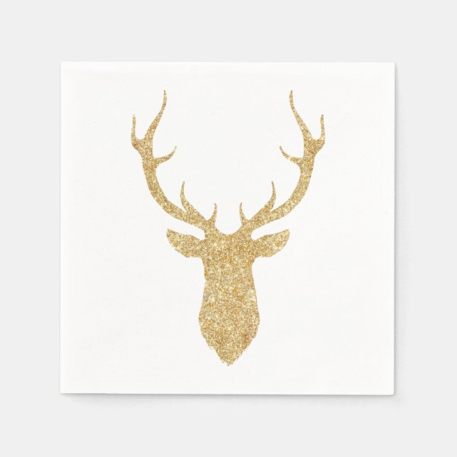 Faux Gold Glitter Christmas Deer Paper Napkins (Front)