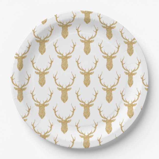 Faux Gold Glitter Christmas Deer Paper Plate