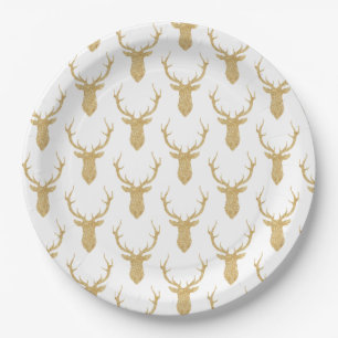 Faux Gold Glitter Christmas Deer Paper Plates