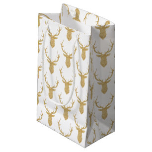 Faux Gold Glitter Christmas Deer Small Gift Bag