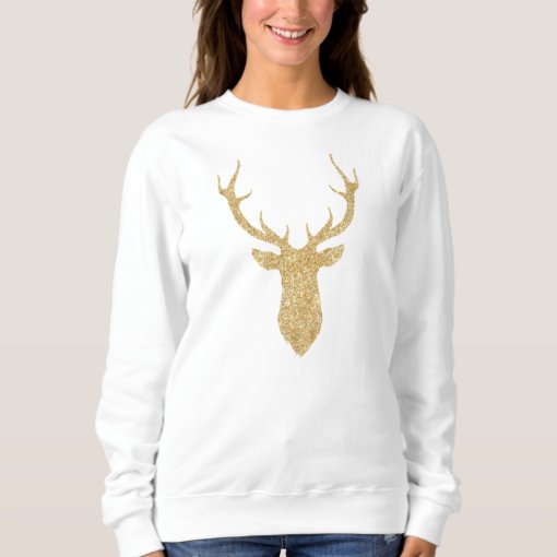 Faux Gold Glitter Christmas Deer Sweatshirt | Zazzle