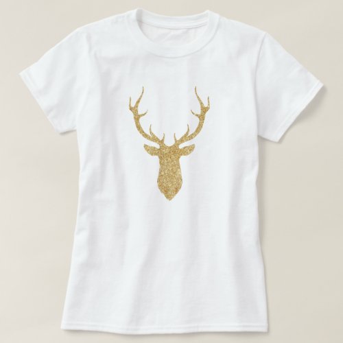 Faux Gold Glitter Christmas Deer T_Shirt