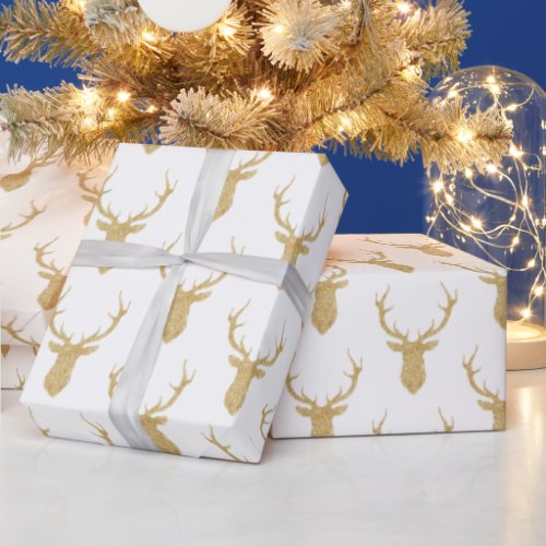 Faux Gold Glitter Christmas Deer Wrapping Paper