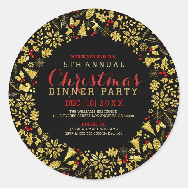 Faux Gold Glitter Christmas Wreath Classic Round Sticker (Front)