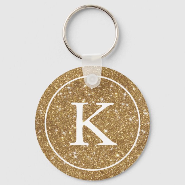 Faux Gold Glitter Circle | Monogram Initial Keychain (Front)