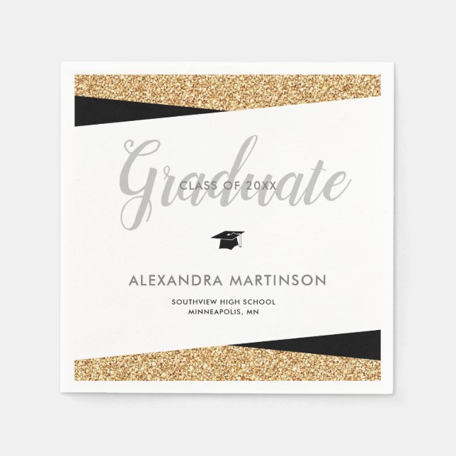 Faux Gold Glitter Class of 2025 Graduation Napkins (Front)