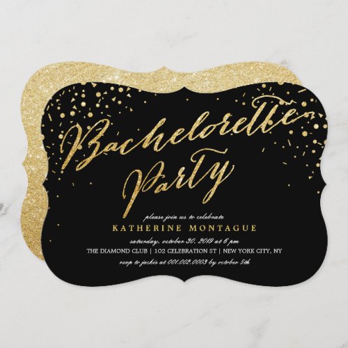 Faux Gold Glitter Confetti Chic Bachelorette Party Invitation