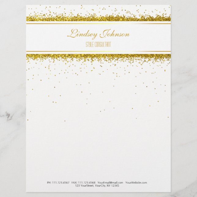 Faux Gold Glitter Confetti Designer - Letterhead (Front)