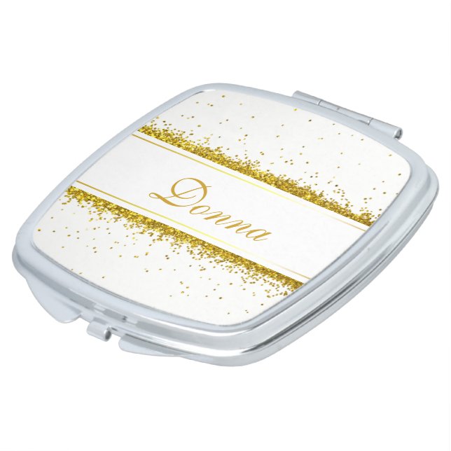 Faux Gold Glitter Confetti Name Compact Mirror (Turned)