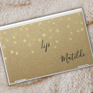 Faux Gold Glitter Confetti Name Trendy Chic HP Laptop Skin