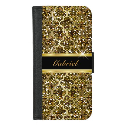 Faux Gold Glitter Confetti Quatrefoil Print iPhone 87 Wallet Case