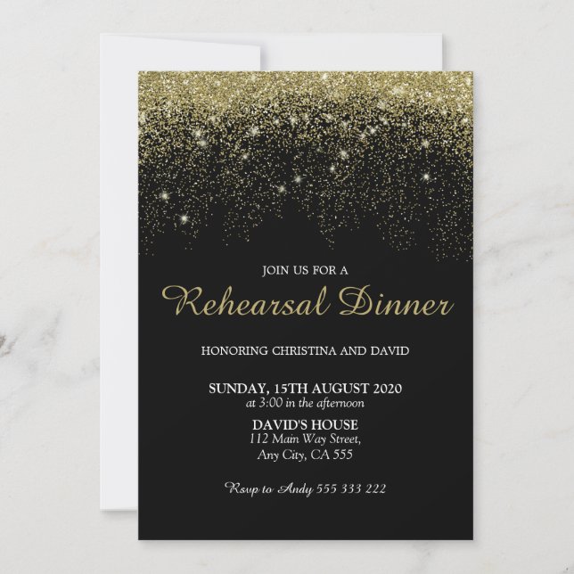 Faux Gold Glitter Confetti Rehearsal Dinner Invitation (Front)