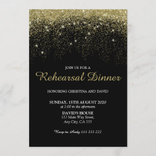 Faux Gold Glitter Confetti Rehearsal Dinner Invitation