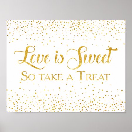 Faux Gold Glitter Confetti Wedding Dessert Sign