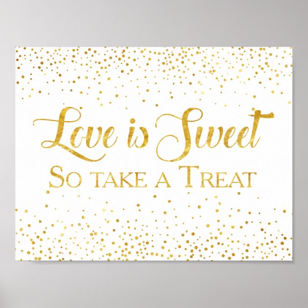 Faux Gold Glitter Confetti Wedding Dessert Sign Poster