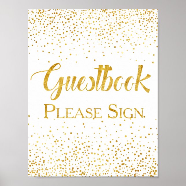 Faux Gold Glitter Confetti Wedding Guestbook Sign (Front)