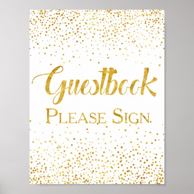 Faux Gold Glitter Confetti Wedding Guestbook Sign Poster