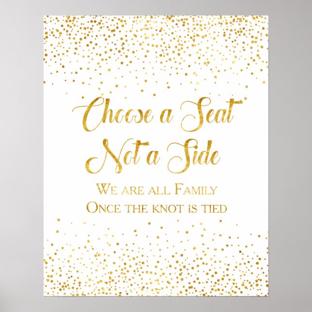 Faux Gold Glitter Confetti Wedding Seating Sign (Front)